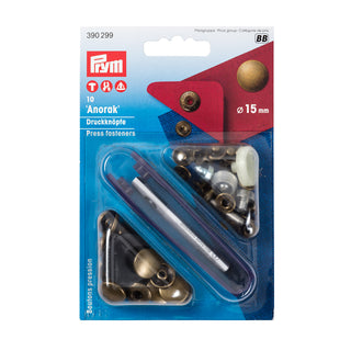 Prym Anorak Non-Sew Fasteners 15mm Antique Brass