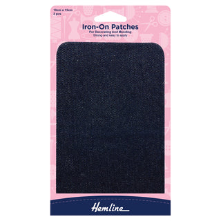 Hemline Iron-On Cotton Twill Patches 10cm x 15cm - Denim