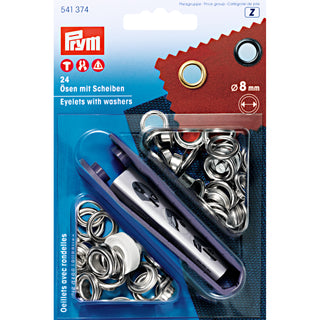 Prym Silver-Coloured Eyelets and Washers 8.0mm - 24 Pieces