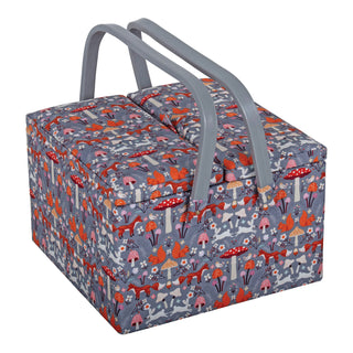 Hobby Gift Sewing Box (L): Twin Lid: Square: Woodland Toadstool