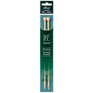 Clover Takumi Bamboo Knitting Needles Single Pointed - 23cm (Various Sizes)