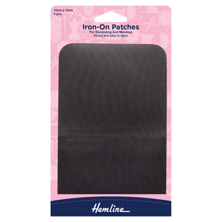 Hemline Iron-On Cotton Twill Patches 10cm x 15cm - Dark Grey