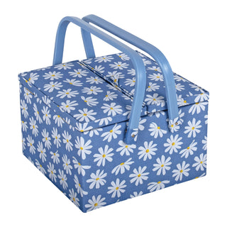 Hobby Gift Sewing Box (L): Twin Lid: Square: Denim Daisies