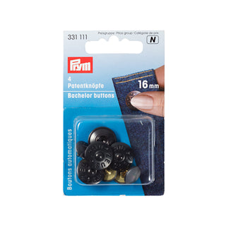 Prym Black Zeus Bachelor Buttons 16mm - 4 Pieces