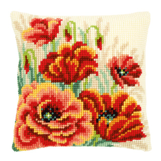 Vervaco Pink & Orange Poppies Cushion Cross Stitch Kit