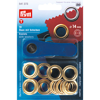 Prym Gold-Coloured Eyelets and Washers 14mm - 10 Pieces