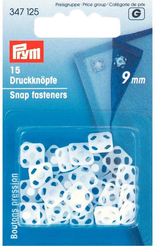 Prym White Plastic Sew-On Snap Fasteners 9mm - 15 Pieces