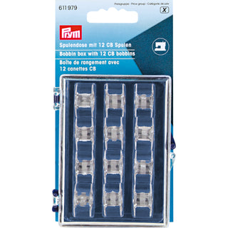 Prym Bobbin Box with 12 Plastic Sewing Machine Bobbins 3cm x 7cm x 9cm