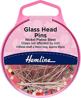 Hemline 34mm Nickel Glass Headed Pins