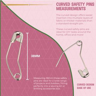 Needle and Bear 38mm Curved Safety Pins (100 Pack)
