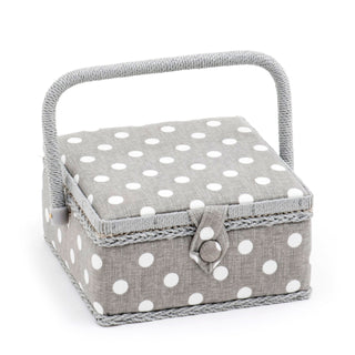 Hobby Gift 'Grey Linen Polka Dot' Square Sewing Box - Small