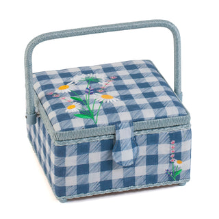 Hobby Gift Medium Square Sewing Box with Embroidered Lid - Wild Floral Plaid