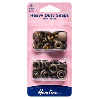 Hemline Antique Brass Heavy Duty Snaps Refill Pack 15mm