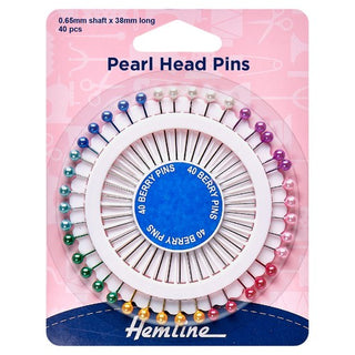 Hemline 38mm Nickel Plated Steel Pearl Head Pins 40 Pack