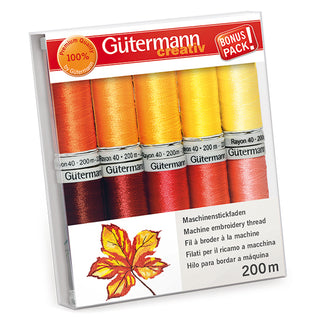 Gutermann Rayon 40 Autumn Sunrise Machine Embroidery Thread Set 10 x 200m