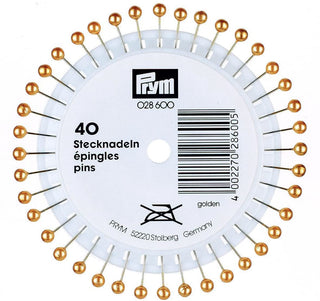 Prym Pearl Headed Pins Gold Coloured 40mm