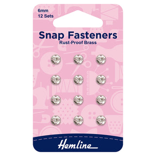 Hemline Nickel Sew-On Snap Fasteners 6mm 12 Pack