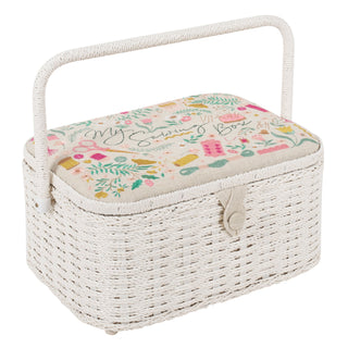 Hobby Gift Sewing Box (L): Oval: Wicker Basket: Embroidered: My Sewing