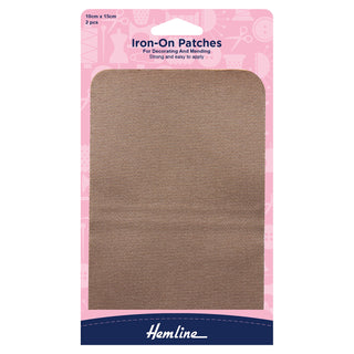 Hemline Iron-On Cotton Twill Patches 10cm x 15cm - Fawn
