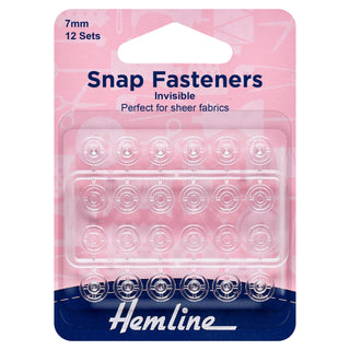 Hemline Clear (Invisible) Sew-On Snap Fasteners 7mm - 12 Pack