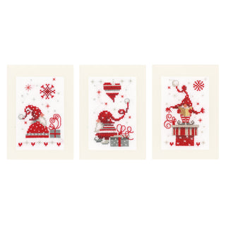 Vervaco Christmas Gnomes Gretting Cards Counted Cross Stitch Kit Set of 3