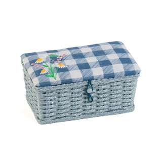 Hobby Gift Small Rectangle Woven Basket Sewing Box with Embroidered Lid - Wild Floral Plaid