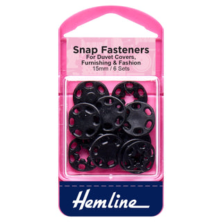 Hemline black Sew-On Plastic Snap Fasteners 15mm - 6 Pack