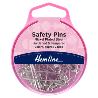 Hemline Nickel Safety Pins 38mm 24 Pack