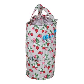Hobby Gift Knitting Bag: Drawstring with Outside Pockets: Strawberry Greenhouse