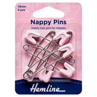 Hemline Pink Nappy Pins 56mm