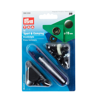 Prym Sport and Camping Non-Sew Press Fasteners 15mm Black