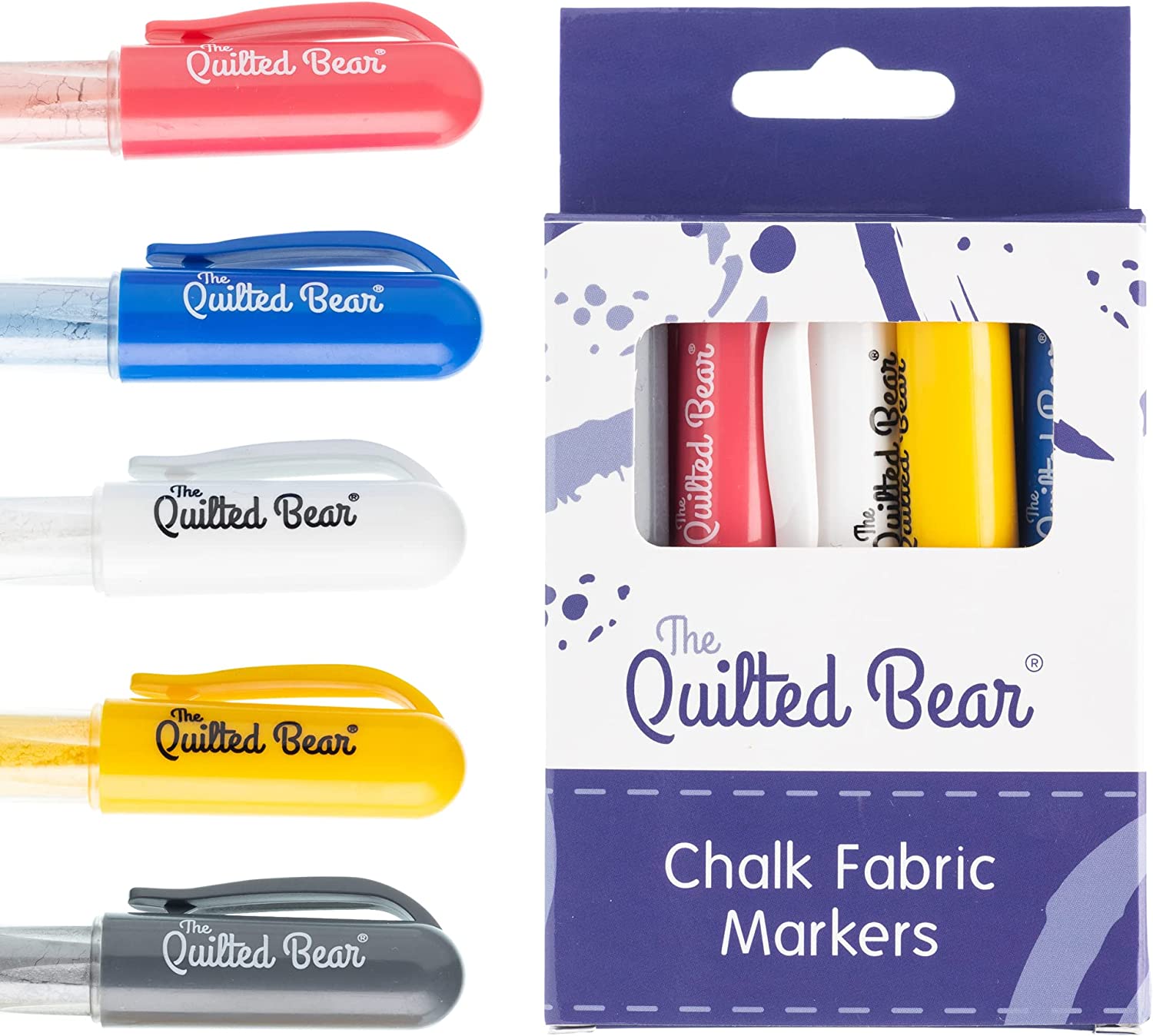 The Quilted Bear Chalk Fabric Markers for Sewing – Pen Style Fabric Chalk  Markers for Sewing, Quilting & Crafts (Red, Blue, White, Silver & Yellow) –  The Quilted Bear