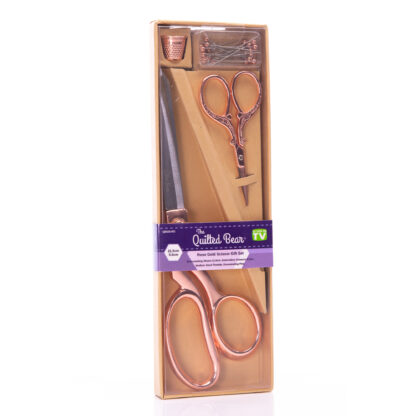 The Quilted Bear Rose Gold Scissors Gift Set- Premium 21.5cm Dressmaking Shears, 9.5cm Embroidery Scissors, Sewing Thimble & Dressmaking Pins Sewing Set - Image 3